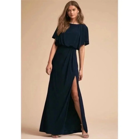 NWT BHLDN Lena Jersey Flutter Sleeve Maxi Dress Wedding Navy SIZE 0 - Picture 1 of 11